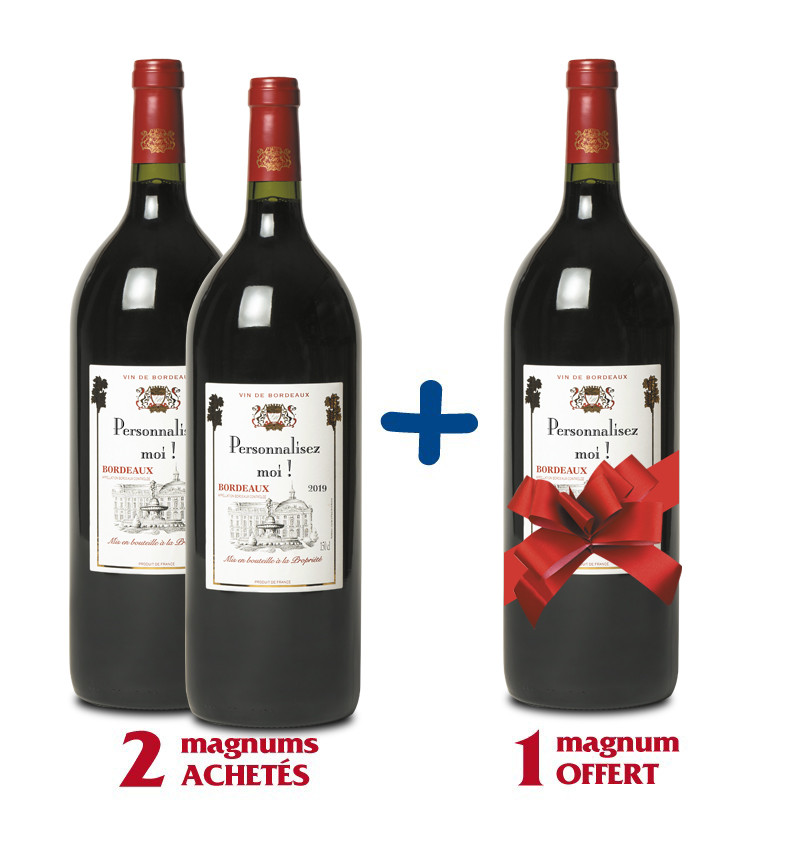 Lot de 3 Magnums de Bordeaux AOC 2019 personnalisés