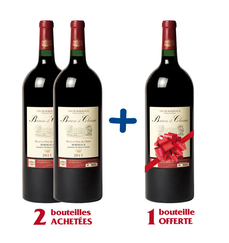 Lot de 3 magnums Baron de Clarsac 2015 Lot de 3 magnums Baron de Clarsac 2015
