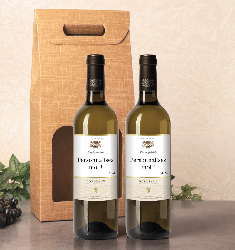 Coffret 2 Bordeaux Blanc AOC 2024 personnalisés Coffret 2 Bordeaux Blanc AOC 2024 personnalisés
