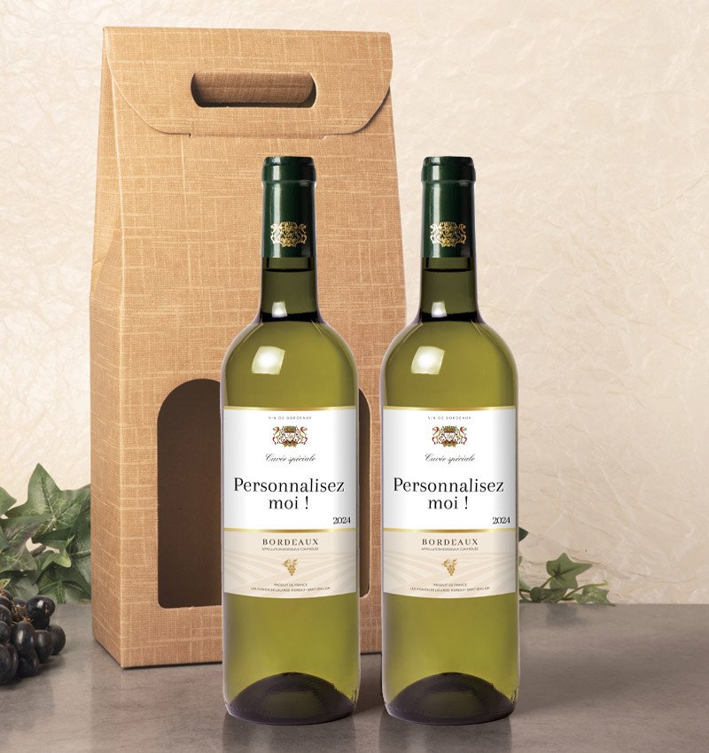 Coffret 2 Bordeaux Blanc AOC 2024 personnalisés Coffret 2 Bordeaux Blanc AOC 2024 personnalisés