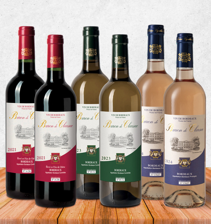 Assortiment  "Baron de Clarsac rouge/blanc/rosé"