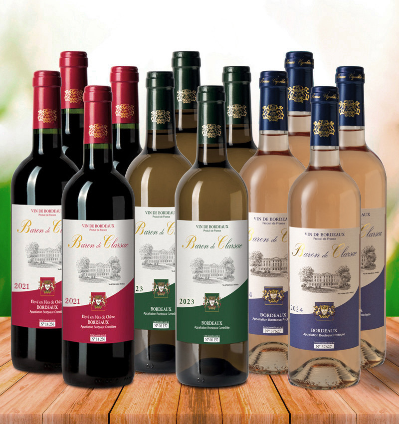 Assortiment  "Baron de Clarsac rouge/blanc/rosé"
