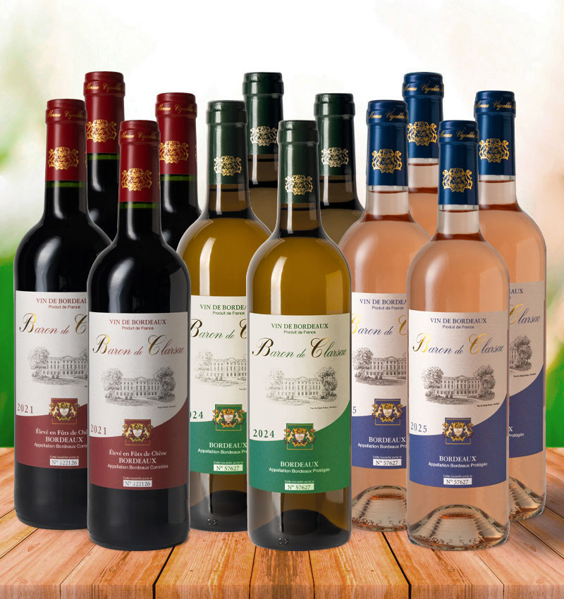 Assortiment  "Baron de Clarsac rouge/blanc/rosé"
